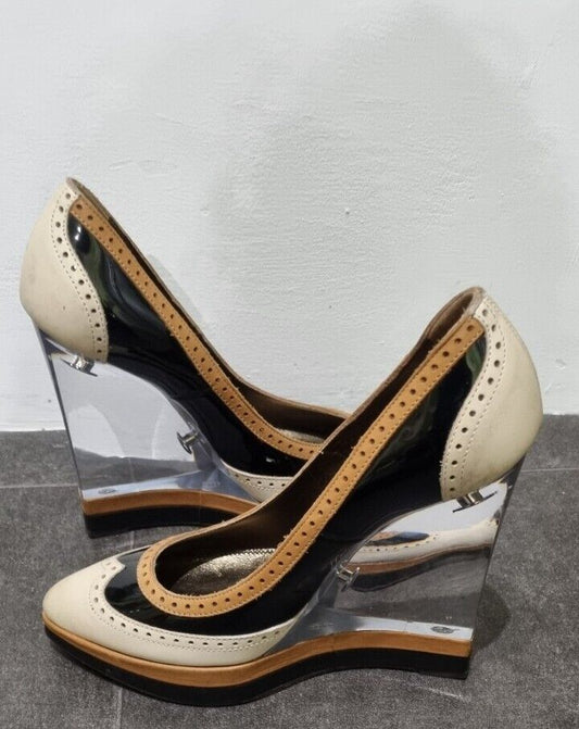 Lanvin Women's Patent Leather Clear Wedge Shoes Size 36