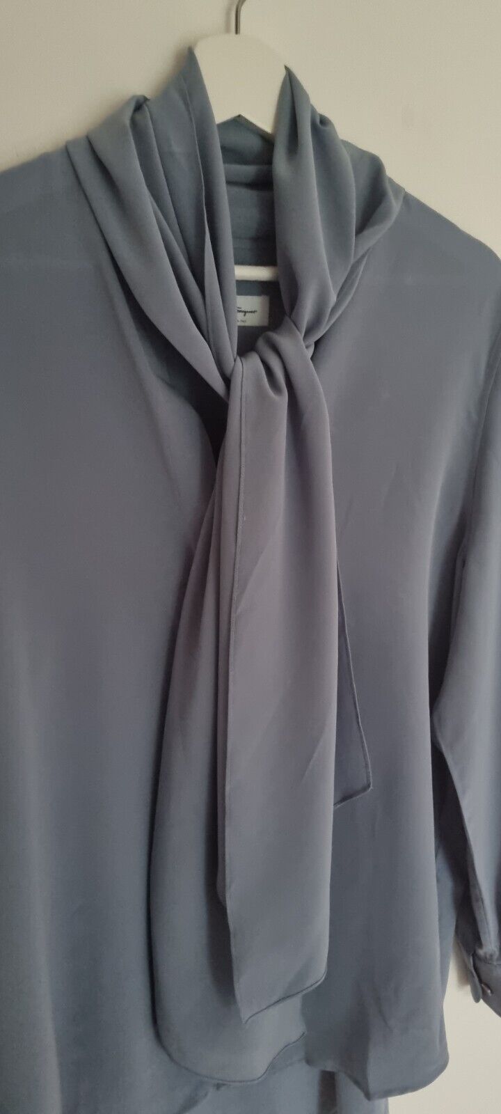 Salvatore Ferragamo Made In Italy Women's Slate Blue 100% Silk Blouse Size 46