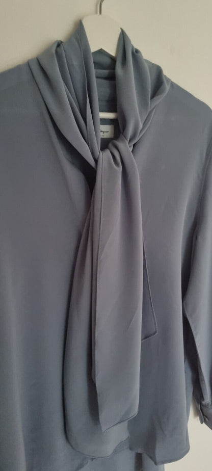 Salvatore Ferragamo Made In Italy Women's Slate Blue 100% Silk Blouse Size 46