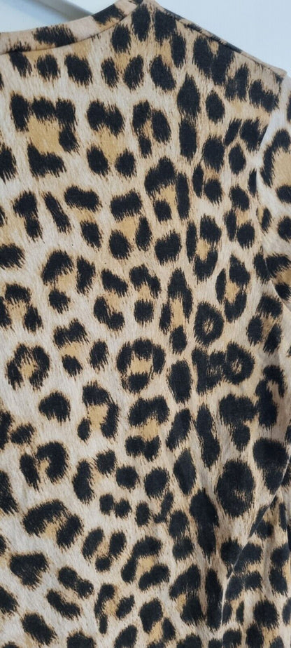Roberto Cavalli  Women's Animal Print Top With Sequinned Logo Sleeve  Size Small