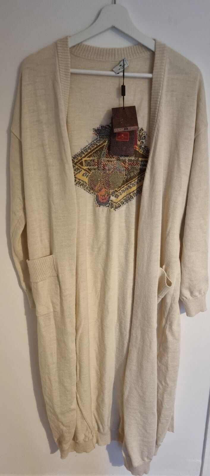 BNWT Etro Women's Ivory Long Knit Alpaca Mix Cardigan With Gorgeous Logo Design