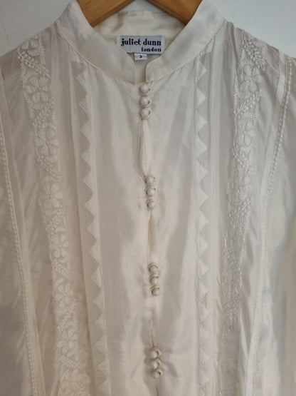 Juliette Dunn 100% Silk Women's White Embroidered And Buttoned Kaftan Size 3