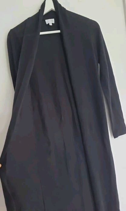 TSE Women's Black 100% Cashmere Fine Knit Longline Cardigan Housecoat Size XS