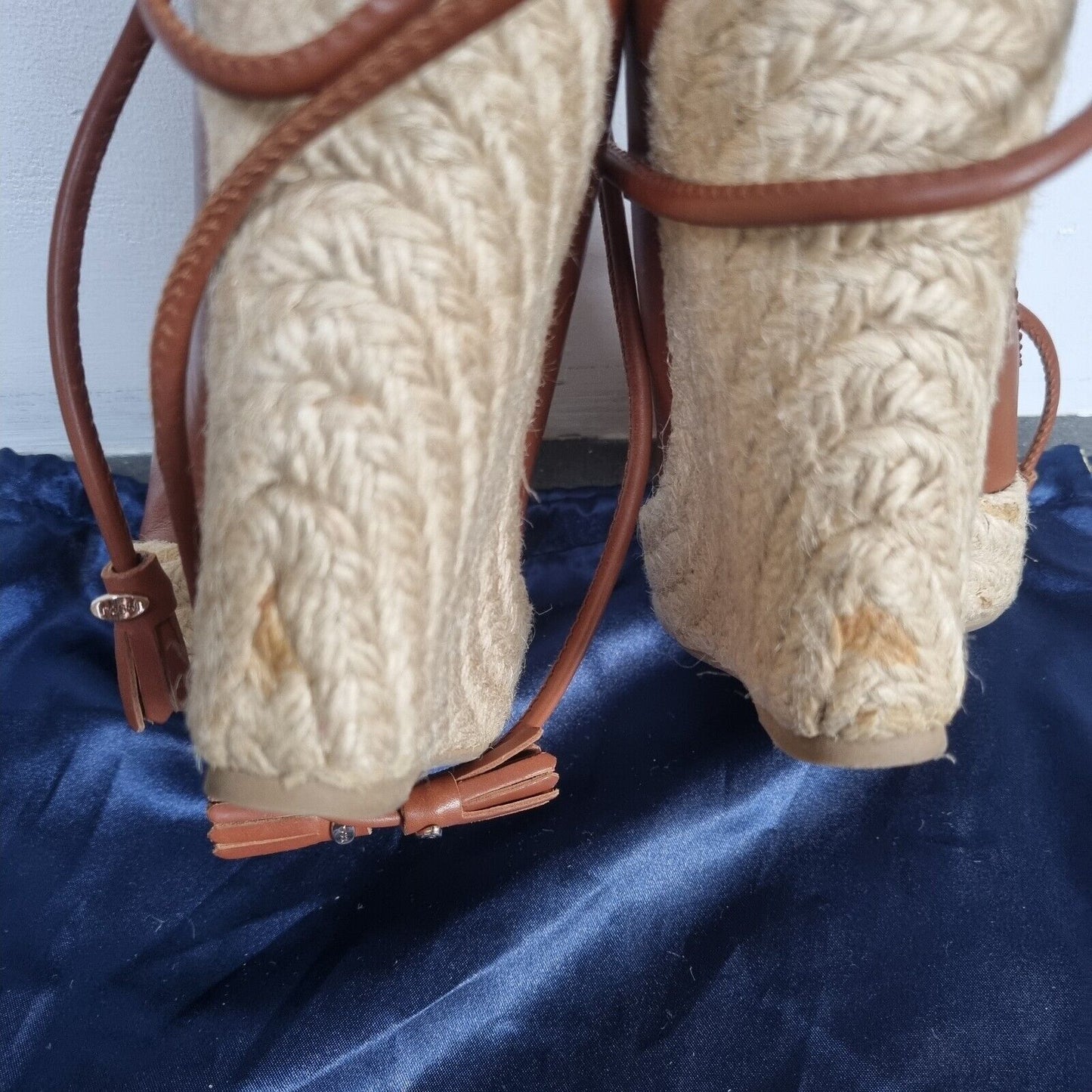 Sergio Rossi Women's Brown Wedge Leather Tie Sandals Size 36