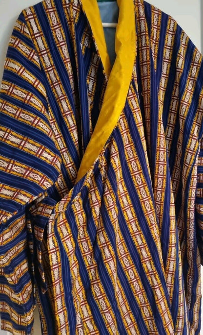 Men's Vibrant Blue Heavyweight Handmade, Lined Silk Kimono One Size