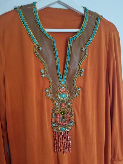 Monisha Jaising Women's 100% Silk Orange Beaded Kaftan One Size