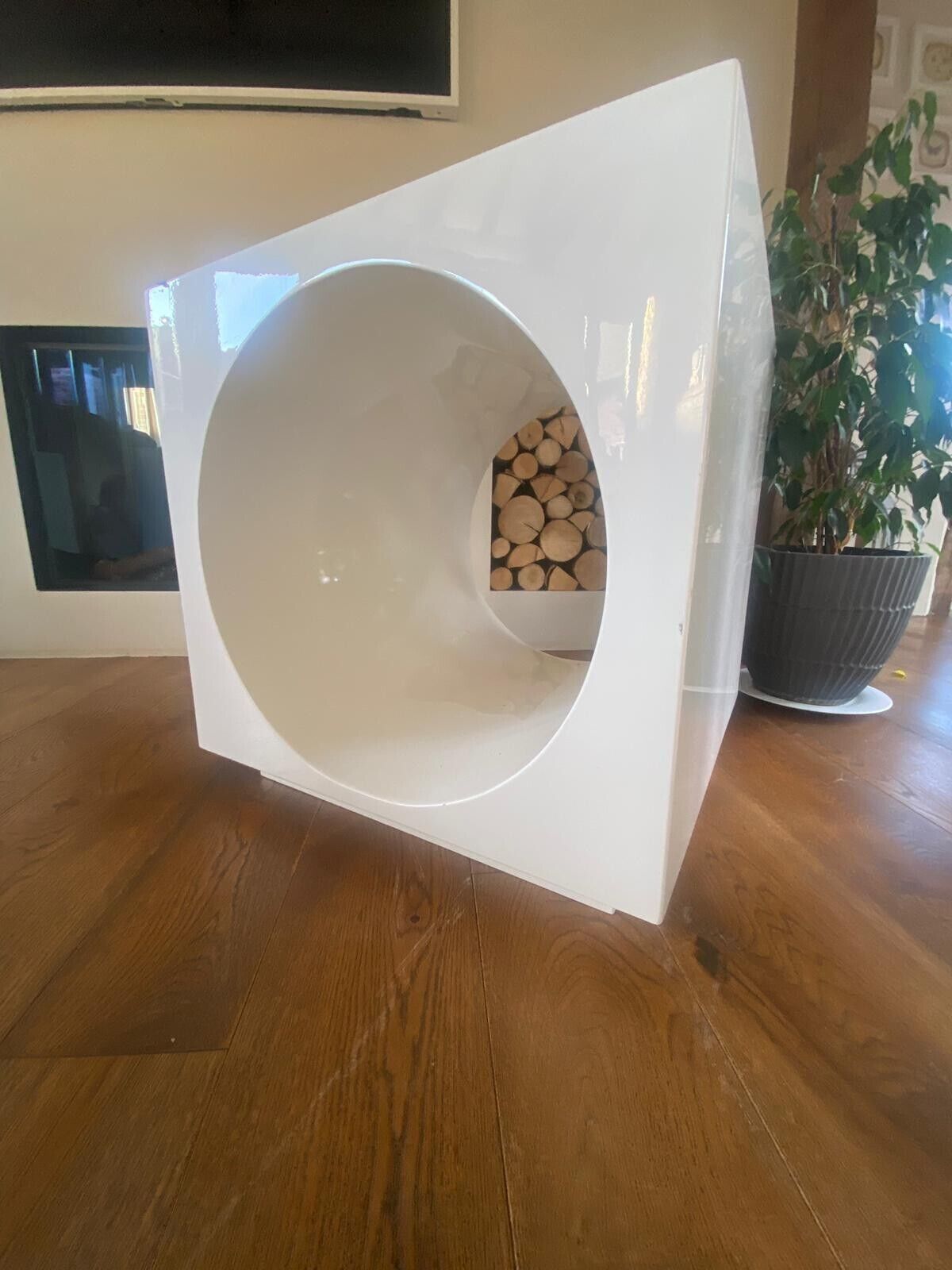 Two White Gloss Designer Side Tables Designed By Katherine Pooley