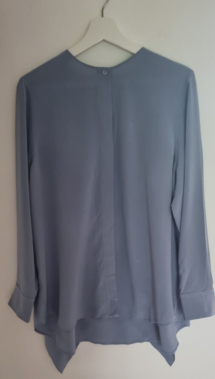 Salvatore Ferragamo Made In Italy Women's Slate Blue 100% Silk Blouse Size 46