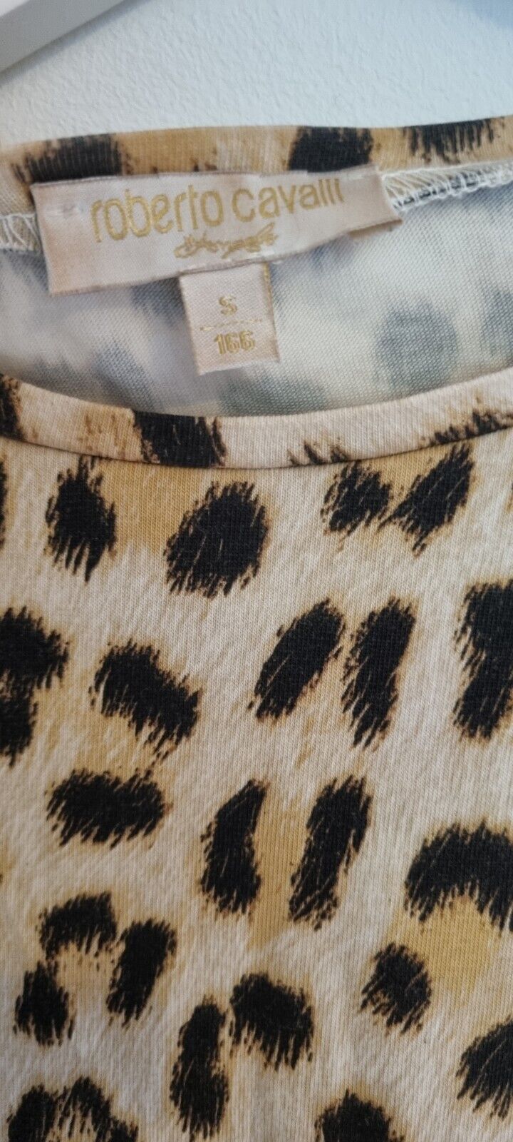 Roberto Cavalli  Women's Animal Print Top With Sequinned Logo Sleeve  Size Small