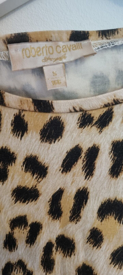 Roberto Cavalli  Women's Animal Print Top With Sequinned Logo Sleeve  Size Small