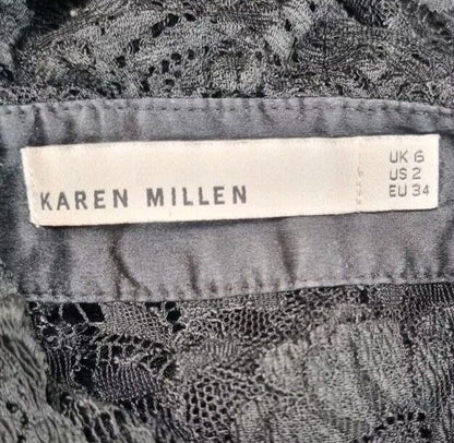 Karen Millen Women's Black Lace Long Sleeved High Neck Blouse Size 6