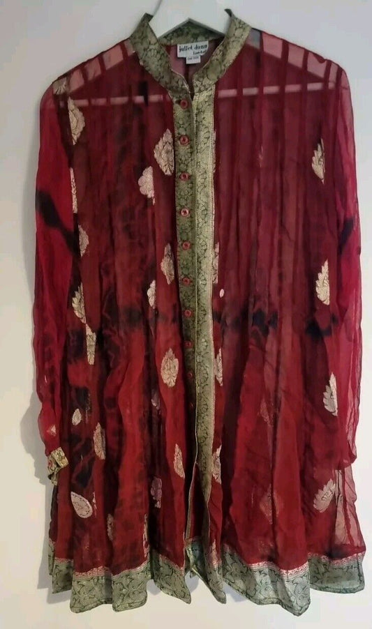 Juliette Dunn Women's Red Sheer 100% Silk Housecoat. One Size