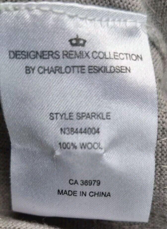 Charlotte Eskildsen Designer Remix Collection Silver Sequinned 100% Wool Top  S