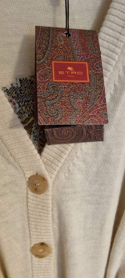 BNWT Etro Women's Ivory Long Knit Alpaca Mix Cardigan With Gorgeous Logo Design
