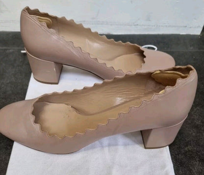 Chloe Women's Scalloped Edge Beige Shoes Size 39.5