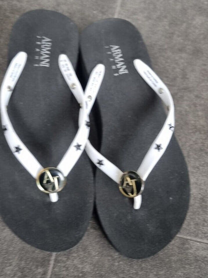 New, Unworn Armani Jeans Women's Black Wedged Flip Flops Size 6