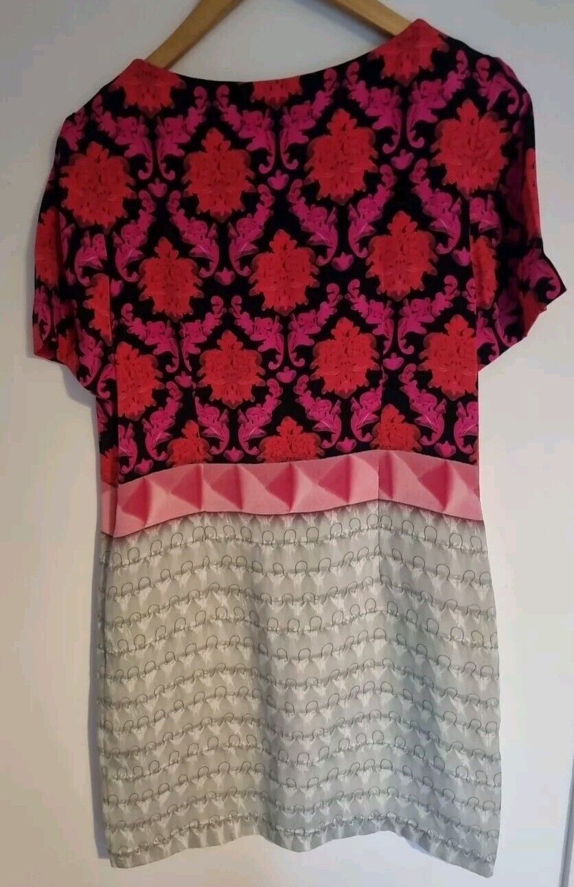 Mary Katrantzou Women's Multicoloured 100% Silk Dress With Pink Sash Size 10