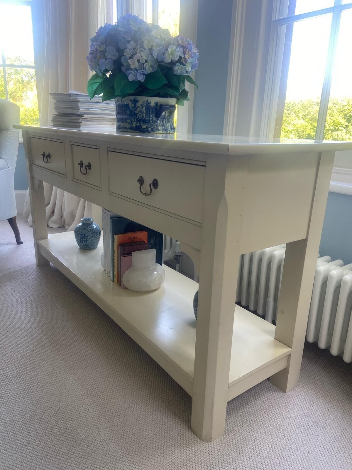 Wooden Console Table With Three Drawers And Low Shelf