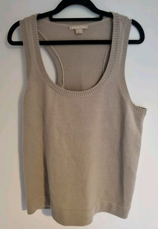 Michael Kors Women's Taupe 100% Cashmere Tank Vest Jumper Pullover Size Large