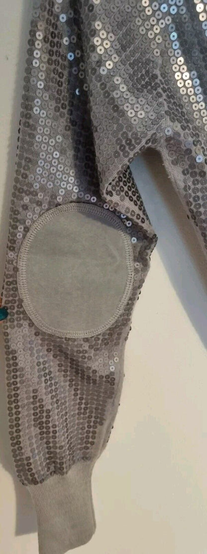 Charlotte Eskildsen Designer Remix Collection Silver Sequinned 100% Wool Top  S