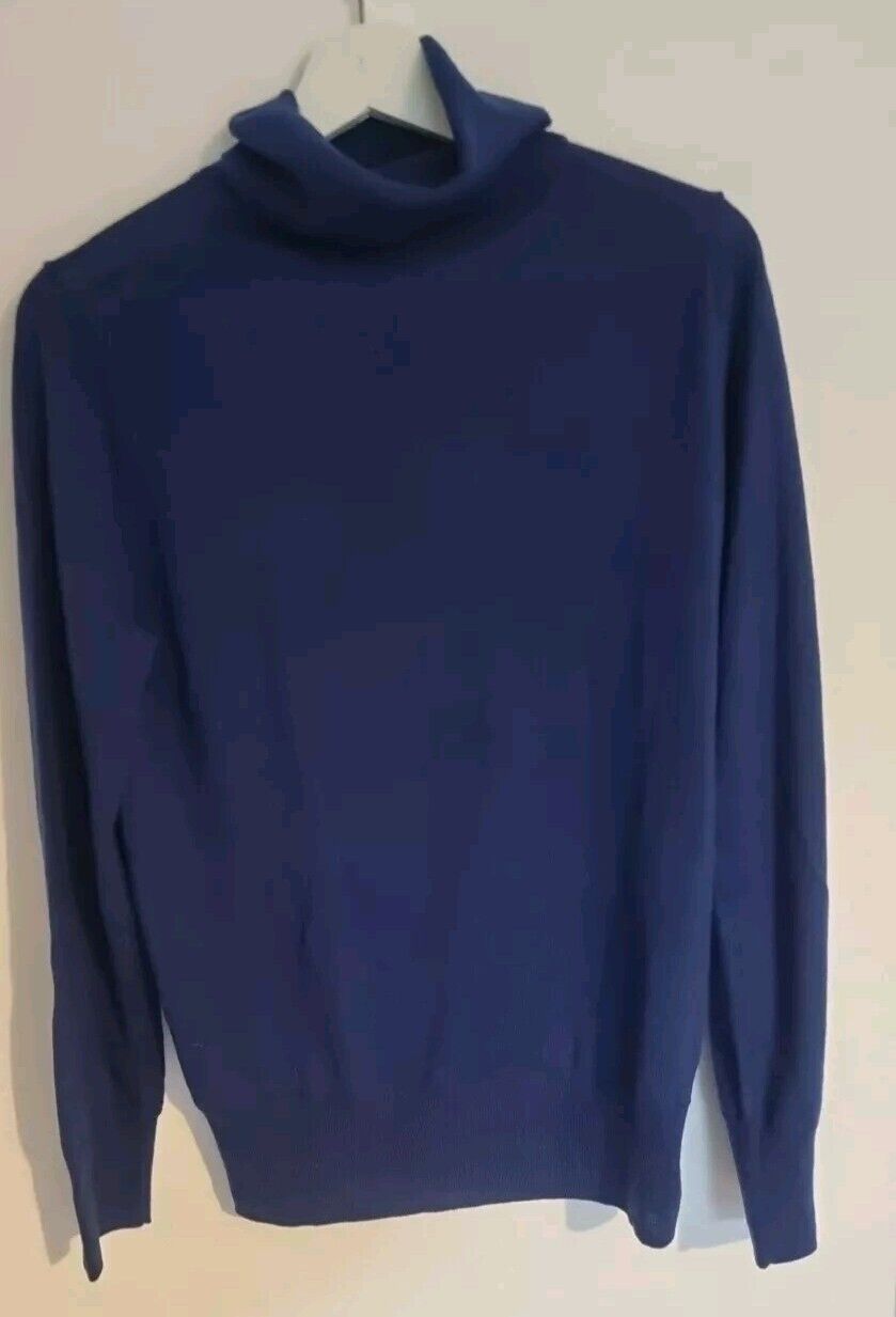 J Crew Women's Blue Rollneck Pullover, Jumper  100% Merino Wool Size M
