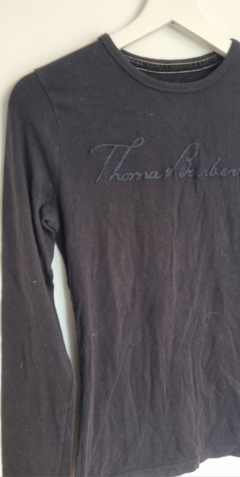 Thomas Burberry Women's Black Long Sleeved Top With Stiched Logo Size XS