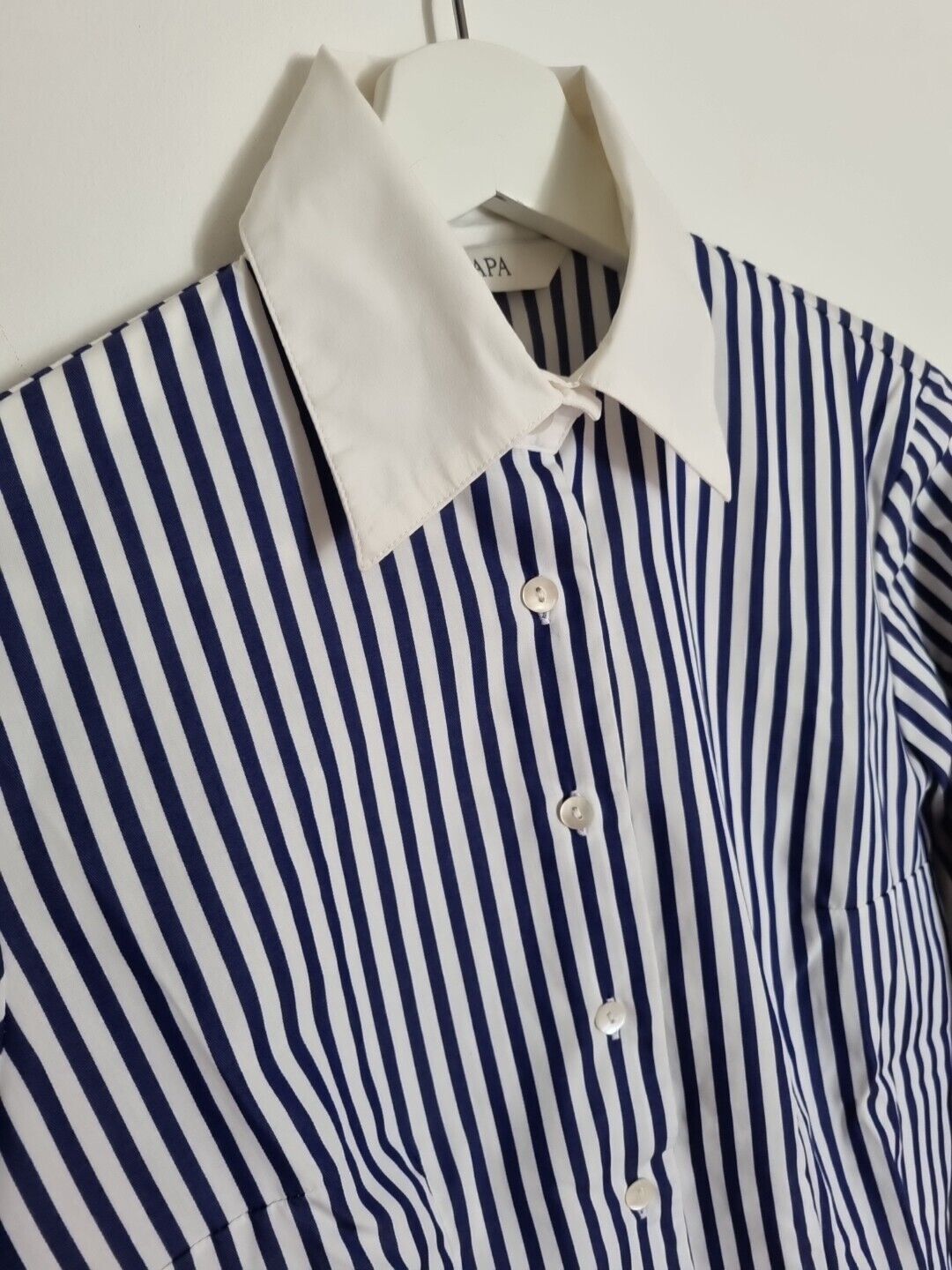 Scapa Women's Blue And White Striped Collared Blouse, Shirt, 100% Cotton Size 36