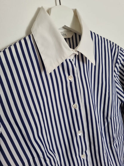 Scapa Women's Blue And White Striped Collared Blouse, Shirt, 100% Cotton Size 36