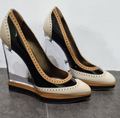 Lanvin Women's Patent Leather Clear Wedge Shoes Size 36