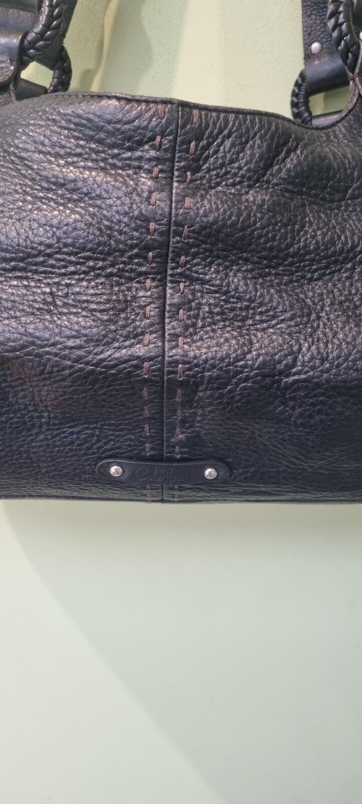 Cole Haan Black Pebble Leather  Handbag with Stitching Detail
