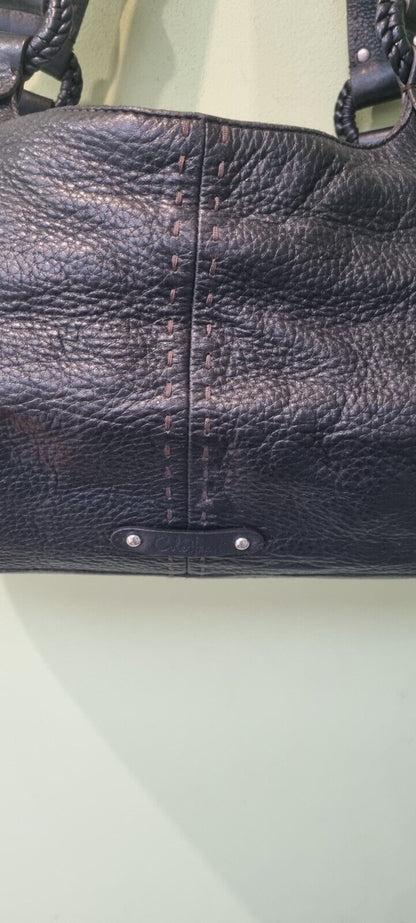 Cole Haan Black Pebble Leather  Handbag with Stitching Detail