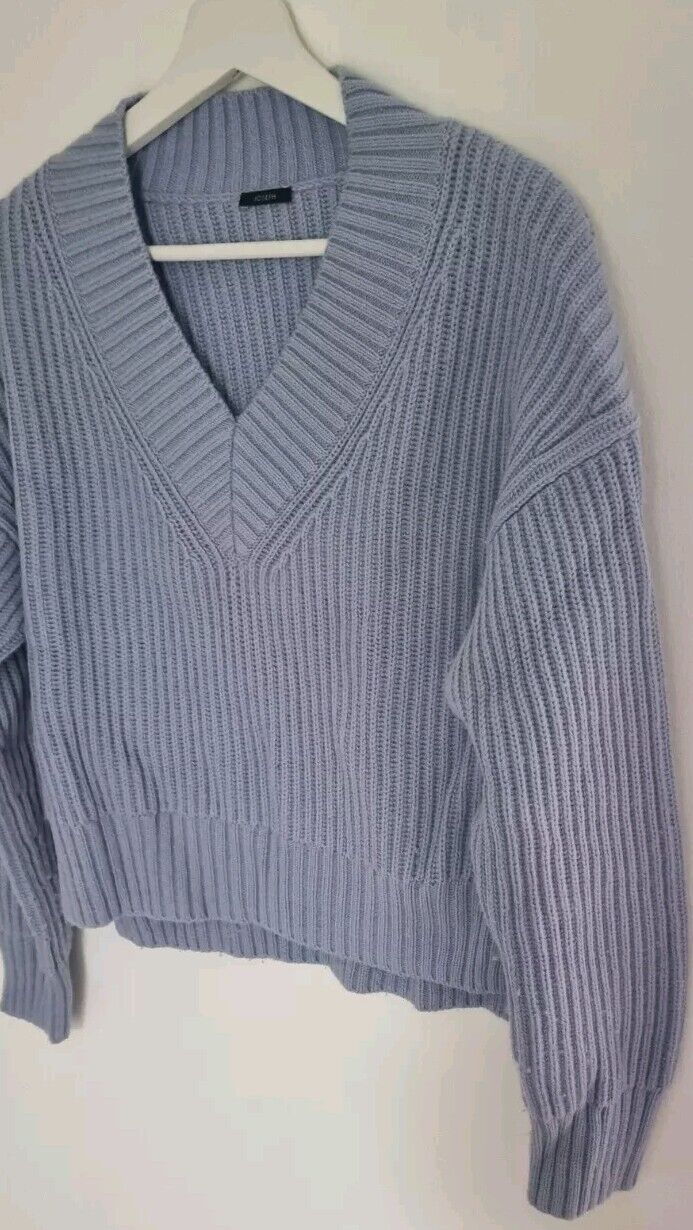 Joseph Women's Blue Chunky Knit Cropped V Neck Pullover, Jumper Size XS