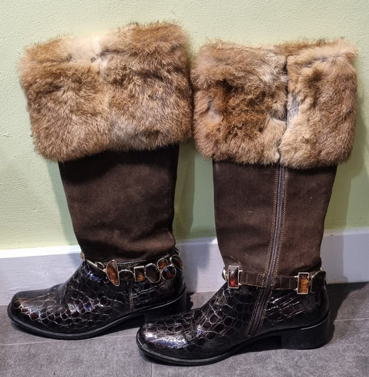 Vero Cuoio Leather Fur Trimmed Women's Black Boots Size 37