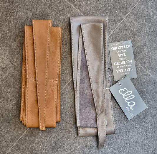 Ella Bundle Of Two Leather Belts, Grey And Brown. One With Tags One Without