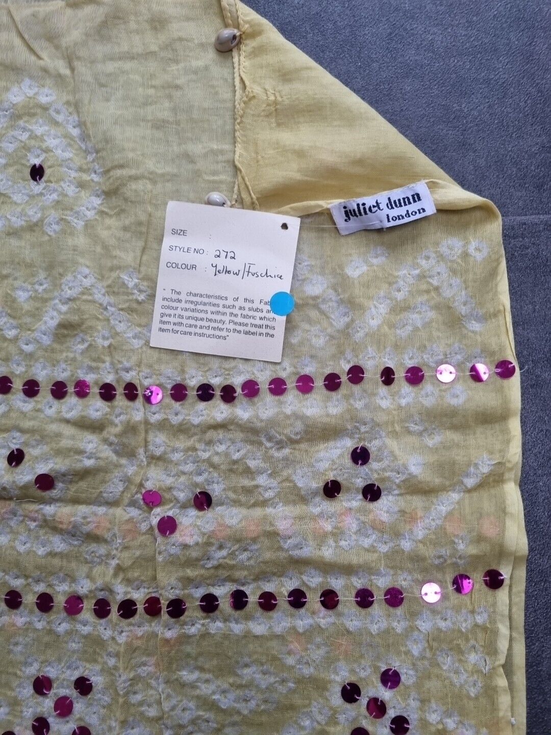 BNWT Vintage Juliette Dunn Sarong Yellow With Shell Tassled And Pink Sequins