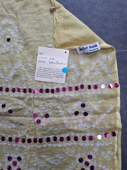 BNWT Vintage Juliette Dunn Sarong Yellow With Shell Tassled And Pink Sequins