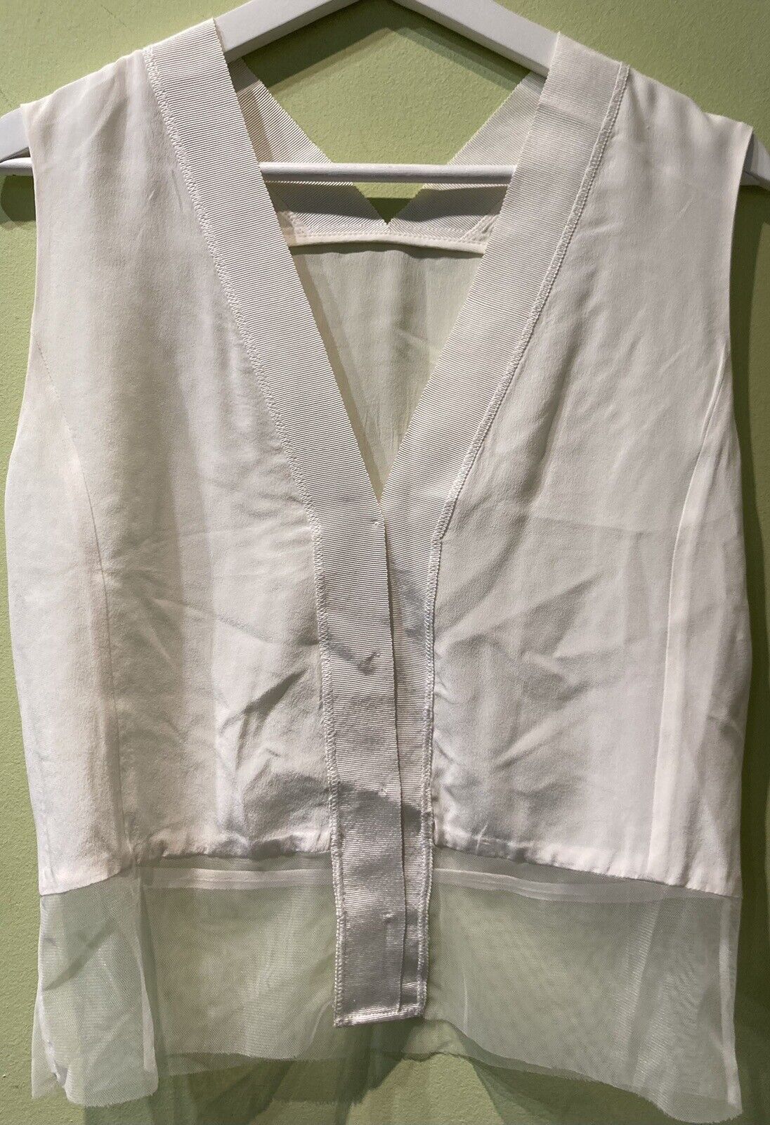 Sandro Paris  Women's Off White 100% Silk Vest Top With Mesh Panel Size XS