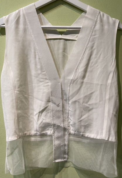 Sandro Paris  Women's Off White 100% Silk Vest Top With Mesh Panel Size XS