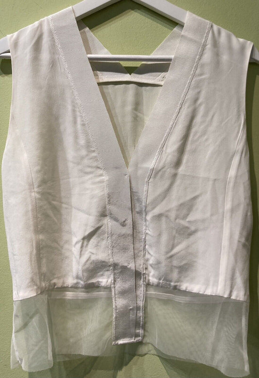 Sandro Paris  Women's Off White 100% Silk Vest Top With Mesh Panel Size XS