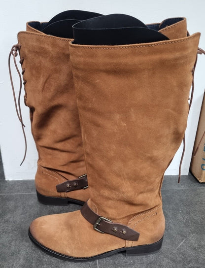 Tommy Hillfiger Women's Tan Brown Long Boots With Ties, Buckles, Zips Size 40