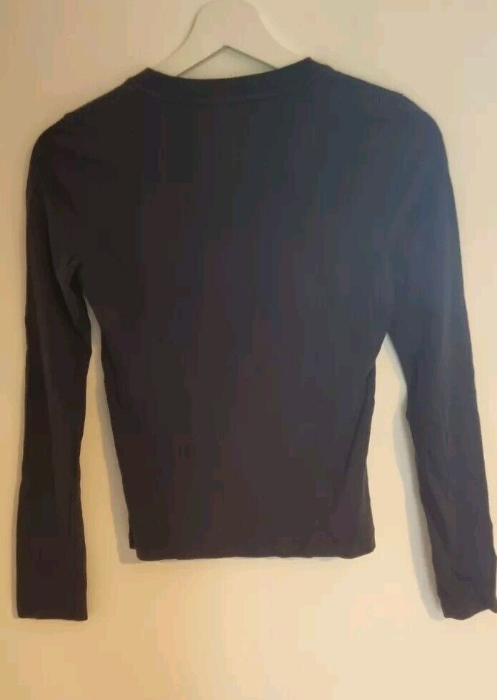 Thomas Burberry Women's Black Long Sleeved Top With Gold Logo XS