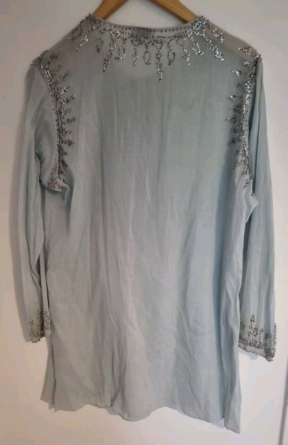 Juliette Dunn Women's 100% Cotton Pale Blue Beaded Kaftan Size 2