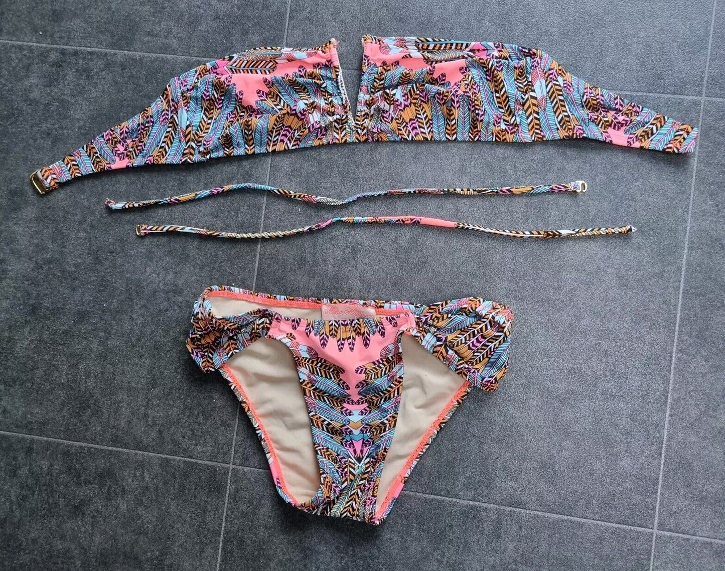 Mara Hoffman Women's Pink Multicoloured 2 Piece Bikini With Detachable Straps S