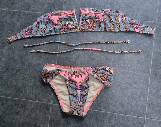 Mara Hoffman Women's Pink Multicoloured 2 Piece Bikini With Detachable Straps S