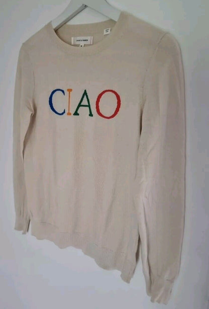 Chinti And Parker  Women's"Ciao" Slogan Sweater 100% Cream Cotton Size XS
