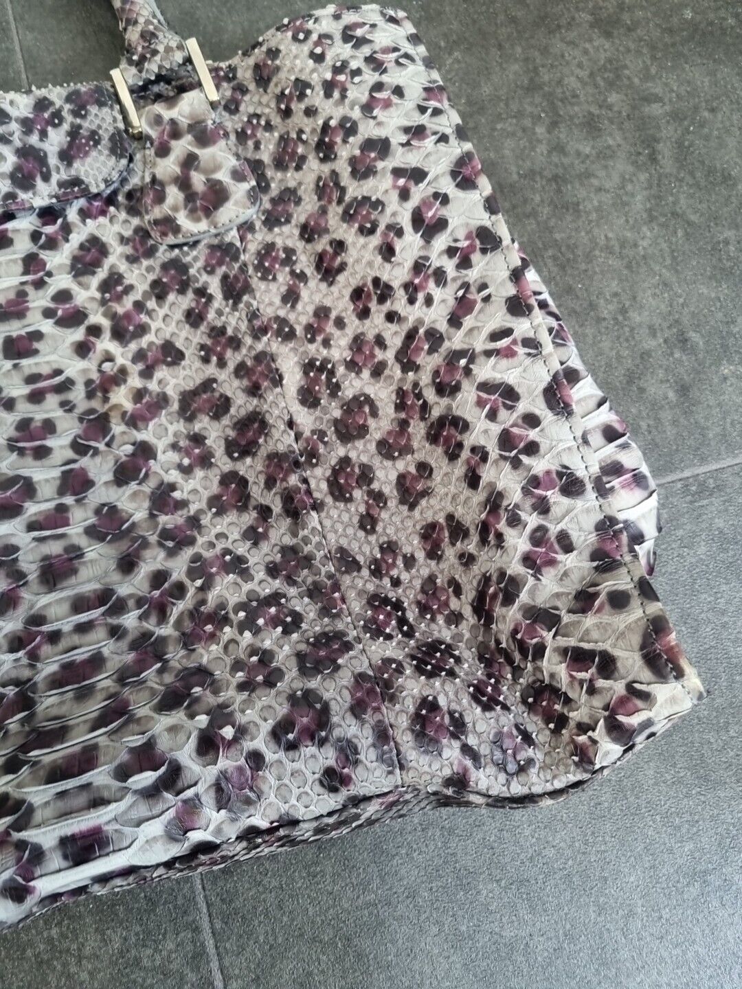 Maia N Women's Purple Leopard Leather Print Tote Bag With Card Of Authenticity