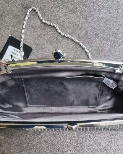 Shoe Studio BNWT Silver Sequinned Clutch Bag With silver Chain