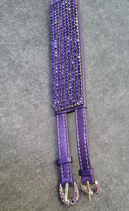 Fantastic Swarovski  Women's Leather and Crystal Purple Belt Size M/L