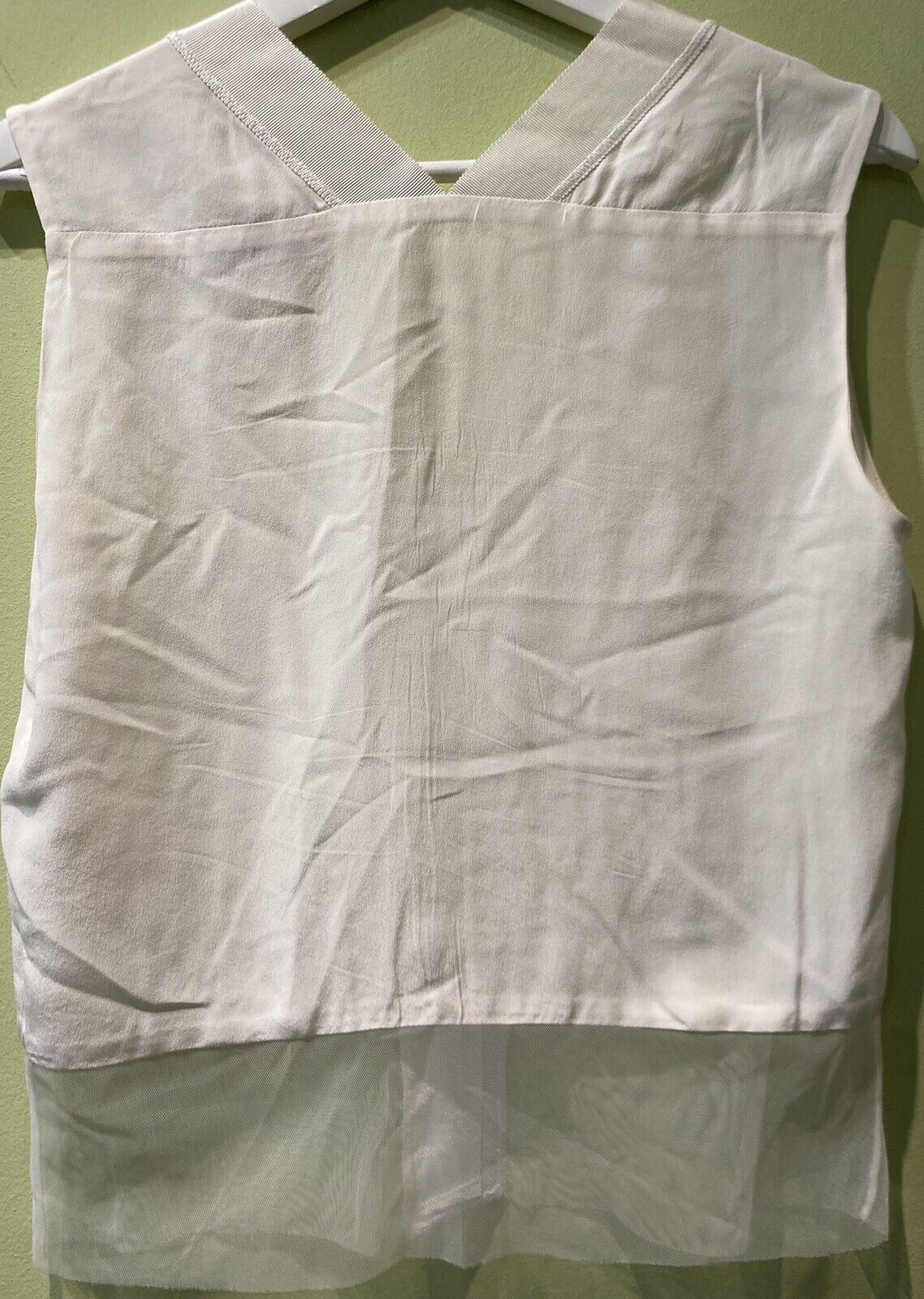 Sandro Paris  Women's Off White 100% Silk Vest Top With Mesh Panel Size XS