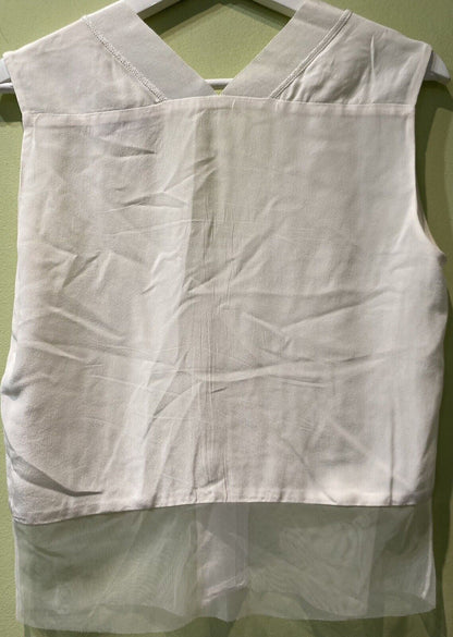 Sandro Paris  Women's Off White 100% Silk Vest Top With Mesh Panel Size XS